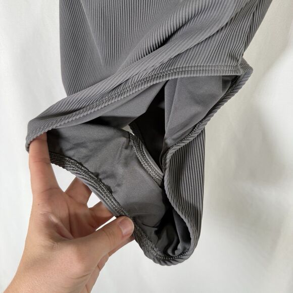 Aerie Swim One Peice Long Women's Medium Grey Ribbed Sleevless Padded Snap Front - Picture 6 of 11